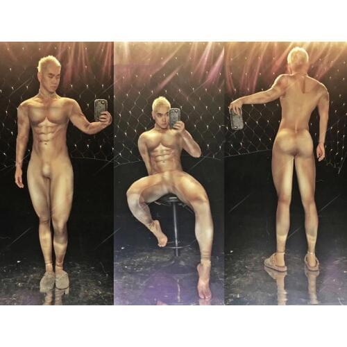 Muscle Man nude bodysuit Male guest gogo sexy Dj Ds catwalk nude print jumpsuit Sexy stage show costume