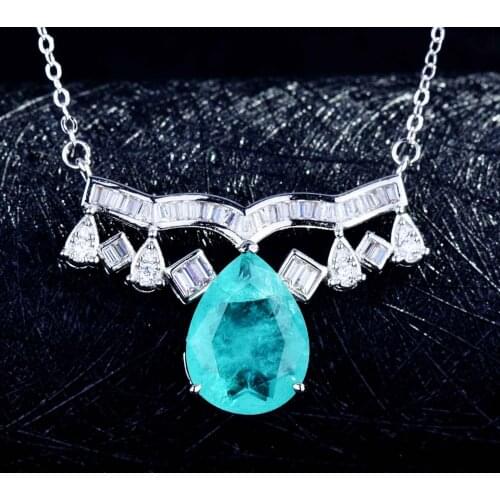 Luxury Crystal Water Drop Crown Pendant Necklace Earrings For Women Jewelry Set Top Grade 925 Silver Chain Necklace Female Stud