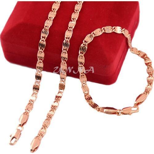 4.5MM Wide Set Jewelry Men Womens Rose Gold Color Link Chains Necklace Bracelet Sets Jewelry 6 Style Choose(NO RED BOX)