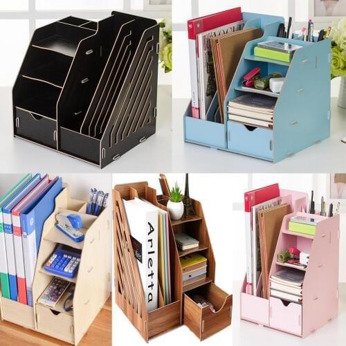 XRHYY Storage Box Wooden Desktop A4 Multi-Layer File Shelf Office Supply Finishing Storage Box Information Bookshelf Gift Studen
