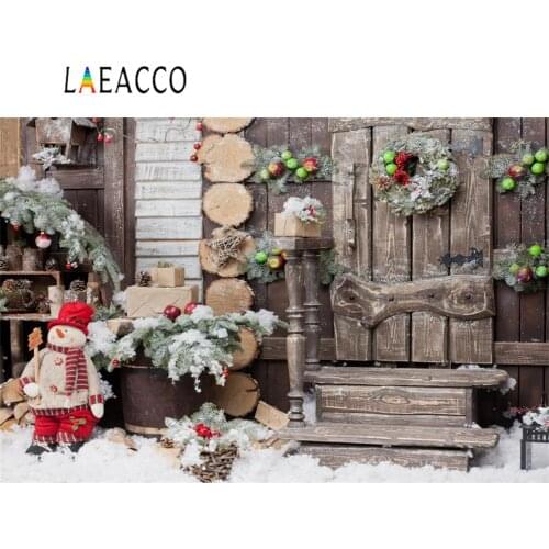 Laeacco Rural House Winter Christmas Tree Snow Snowman Yard Santa Clause Baby Photo Backdrop Photography Background Photo Studio