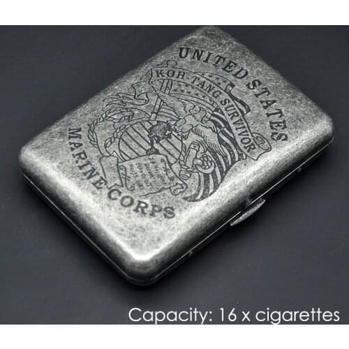 Retro Brass Cigarette Case Navy Flag Pattern Portable 12pcs Cigarettes Box Holder Smoke Tool Pocket Smoking Accessories with Gif