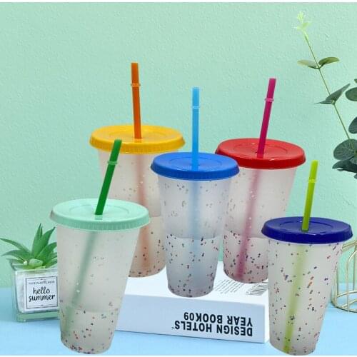 710ml/24oz Color Changing Confetti Reusable Non-toxic Tumbler With Lid And Straw Cold Cup Straw Drinkware Kitchen Gagets
