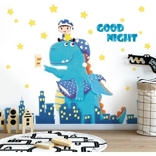 Cartoon Dinosaur Wall Sticker DIY Animal Boy Girl Kids Room Decor Aesthetic Decoration for Baby Bedroom Nursery Decals Wallpaper