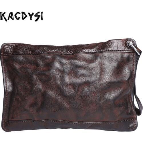 Genuine Leather Retro Men Wallets Wrinkle Hand Colored Large Clutch Bags Multifunction Zipper Purse Wallet Card Holder Wristlets