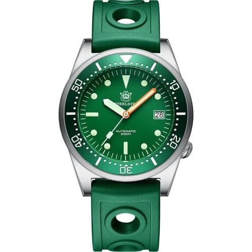 Steeldive Green 20ATM Automatic Mens Dive Watch NH35 Movement Ceramic Bezel Sapphire Glass Luminous