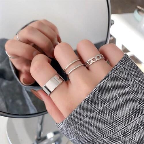 3pcs Punk Metal Geometry Circular Punk Rings Set Opening Index Finger Accessories Buckle Joint Tail Ring for Women Jewelry Gifts
