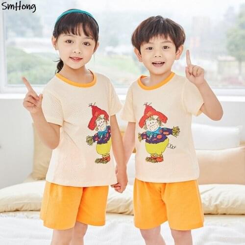 New Summer Boy Pajama 2 To 11 Years Teenager Pajamas 100 Cotton Short Sleeve Summer Pajamas Kids for Girls