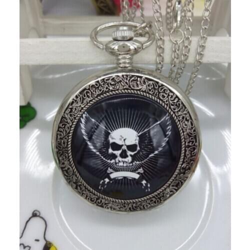 New style Easter skull pocket watch necklace with chain woman Man pendant Christmas gift 10piece /lot