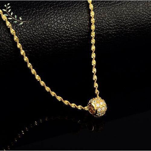 Charmhouse Yellow Gold GP Necklaces For Women Crystal Bead Pendant & Necklace Waterwave Chain Collier 18 inch Wedding Jewelry