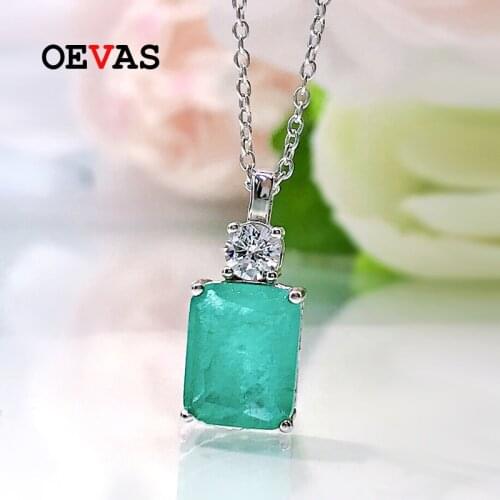 OEVAS 100% 925 Sterling Silver 8*10mm Paraiba Pendant Necklace For Women Sparkling Wedding Party Fine Jewelry Gift Wholesale