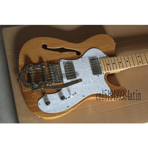 Free Shipping Semi Hollow Body F Hole Jazz Electric Guitar Natural Wood Bigsby Big Rocker Chrome Hardware @14