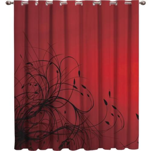 Simple Red-Black Gradient Abstract Flowers Window Treatments For Large Windows Bedroom Curtains Window Dressing Room Darkening