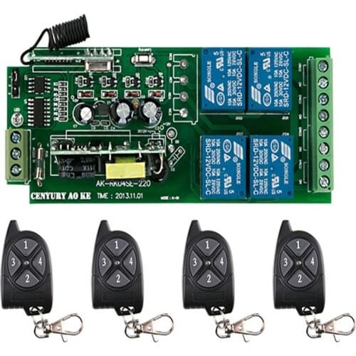 433 Mhz AC85V-250V 4CH 4 CH 10A Relay Radio Remote Control Switch Receiver &1 2 3 4 Transmitter Learning Code window/Garage Door