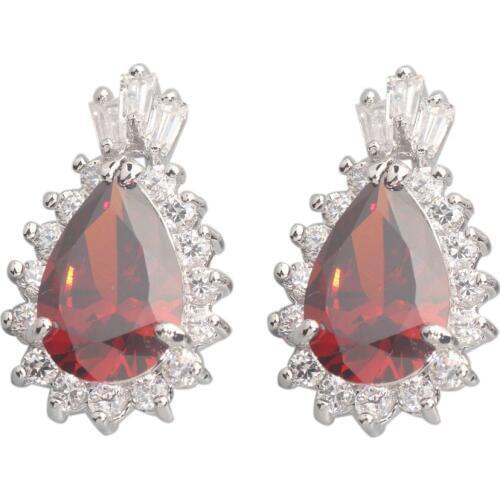 Deluxe Red Garnet 12*8mm Semi-precious Silver Cool For Womens Stud Earrings ED0270