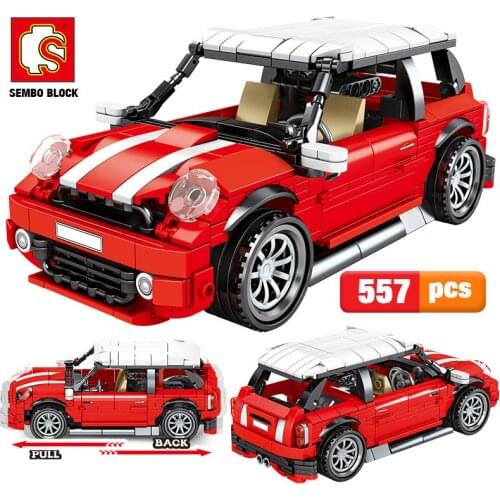 SEMBO 557pcs City Creator Red Pull Back Vehicle Building Blocks Electric Racing Car MOC Model Bricks Toys For Children