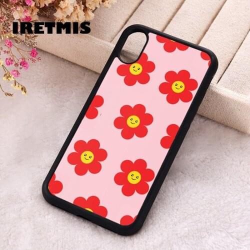 Iretmis 5 5S SE 2020 Phone Cover Case for iPhone 6 6S 7 8 Plus X Xs XR 11 12 Mini Pro Max Silicone Kawaii Red Flowers Pattern