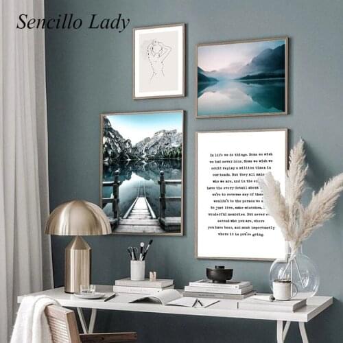 Scandinavian Design Canvas Painting Dock Mountain Lake Nature Landscape Poster Nordic Art Print Wall Picture Living Room Decor