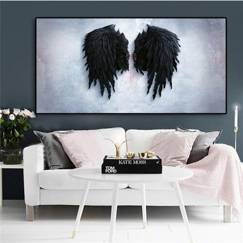 Modern Angel Wings Black Feather Canvas Painting Scandinavian Posters and Prints Nordic Style Wall Art Picture for Living Room