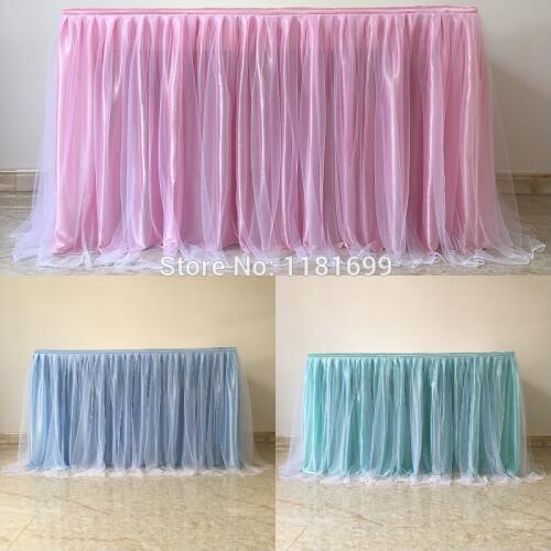Tulle tutu table skirt for party wedding event home banquet decoration ice silk table skirting for table cloth table cover