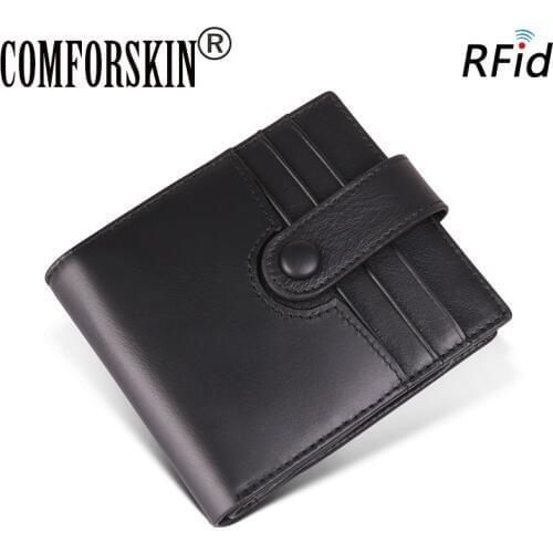 COMFORSKIN New Arrivals Genuine Leather Vintage Business Card Wallet Short Coin Purse Pocket RFID Card Holder Zipper Wallets
