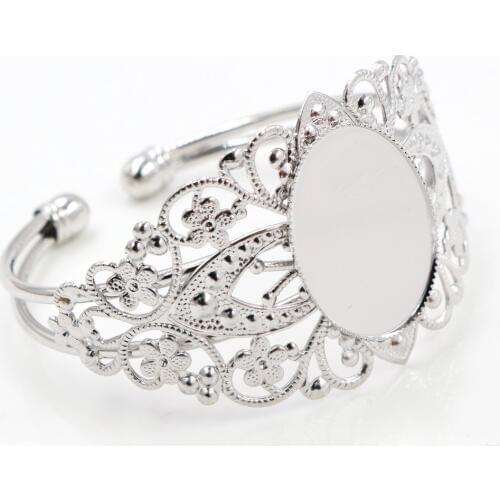 High Quality 18x25mm Rhodium Colors Plated Bangle Base Bracelet Blank Findings Tray Bezel Setting Cabochon Cameo (K7-39)