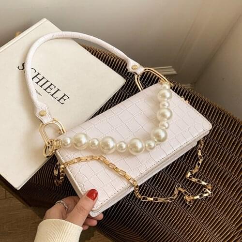 Pearl Design Gold Chain Small Stone Pattern PU Leather Crossbody Shoulder Bags For Women 2021 Lady Trendy Handbags Branded