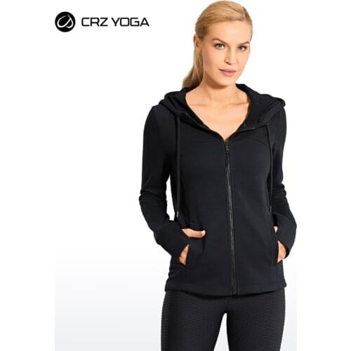 CRZ YOGA Womens Cotton Hoodies Full Zip Athletic Running Jacket Top with Thumb Holes