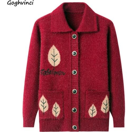 Women Sweaters Cardigans Plus Velvet Middle-aged Autumn Winter 60-year-old Single-breasted Warm Printed 4XL Thicken Knitted New