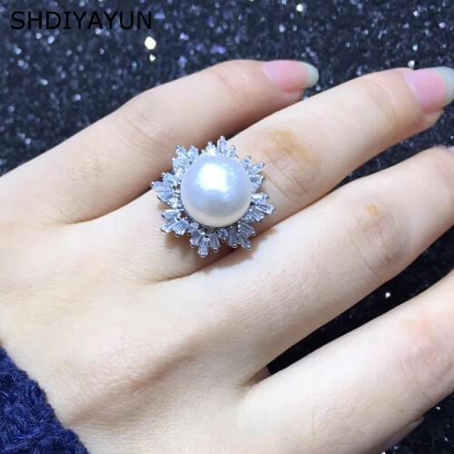 SHDIYAYUN New Pearl Ring Jewelry Natural Freshwater Pearl 925 Sterling Silver For Women Snowflake Zircon Diamond Ring Wholesale