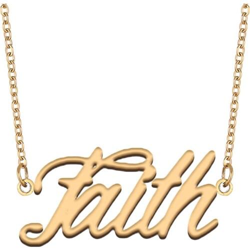 Faith Name Necklace for Women Stainless Steel Jewelry 18k Gold Plated Nameplate Pendant Femme Mother Girlfriend Gift