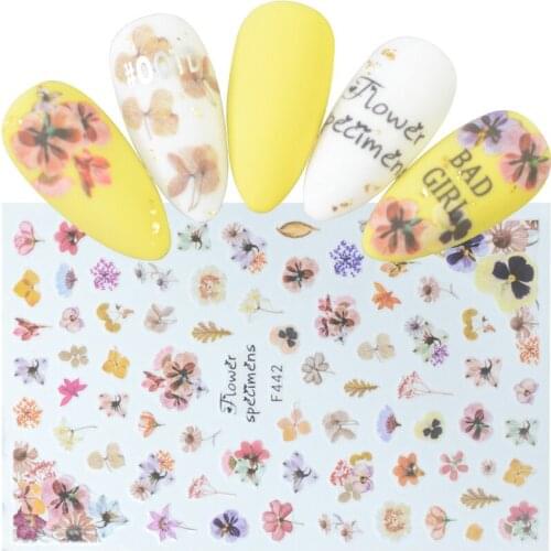 1 Pc Colorful Dried Flower Leaf Designs 3D Nail Sticker Embossed Decal Nail Art Self Adhesive Stickers DIY Nail Decorations