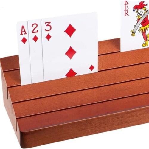 100% Brand New Humanized and High Quality Wooden Playing Card Holder Poker Rack Trays for Organizing Cards on Party Game