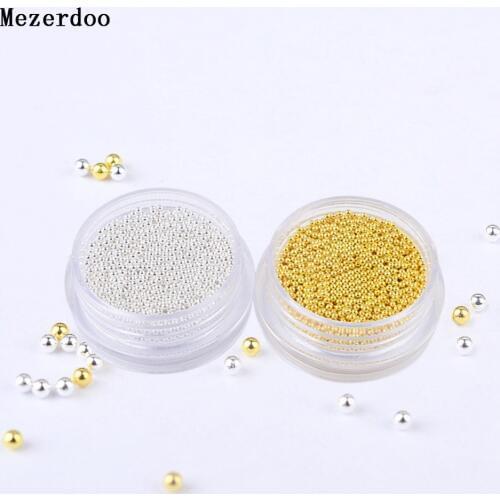 2 Pcs Charm Gold Silver Metal 3D Caviar Beads 3D Glitter Nail Art Rhinestone Decorations DIY Nail Accessories Tools