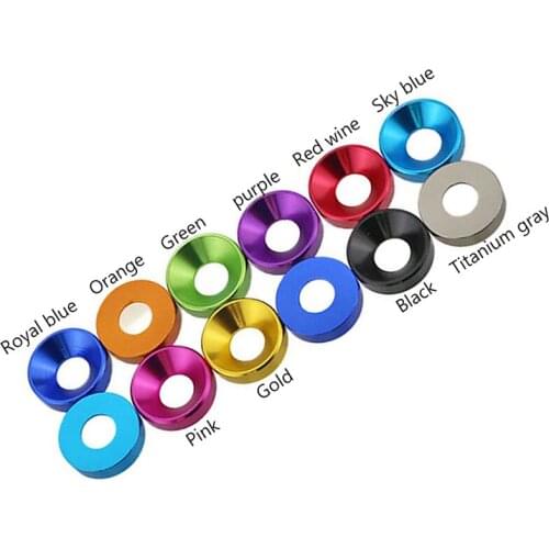 20PCS Countersunk / Flat Head Washers M2 M2.5 M3 M4 M5 Aluminum Alloy Gasket Multiple Colour For Screws Bolts
