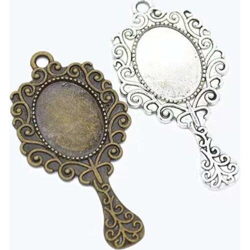 4pcs Alloy Mirror Charm Tibetan Silver Pendant Findings Accessories For DIY Jewelry Making