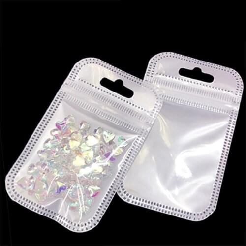50Pcs White Clear Self Seal Zipper Plastic Bag Retail Packaging Pack Bag Jewelry Zip Lock Storage Bag