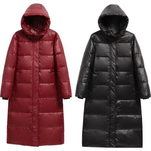90% Duck Down Coat Winter Shiny Patent Leather Long Jacket S-6xl Women Loose Thick Warm Snow Parkas Female Waterproof Outwear