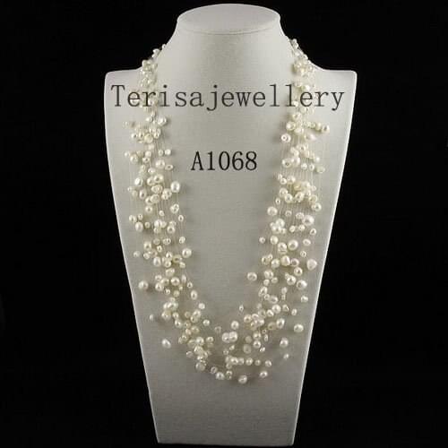 New Free Shipping A1068# Fashion Jewellery Necklace White Color 15pcs Mixes Size Fresh Water Pearls Necklace