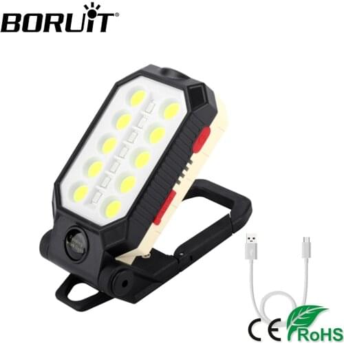 BORUIT T6 USB Rechargeable COB Work Light Portable LED Flashlight Adjustable Waterproof Camping Lantern Magnet Design