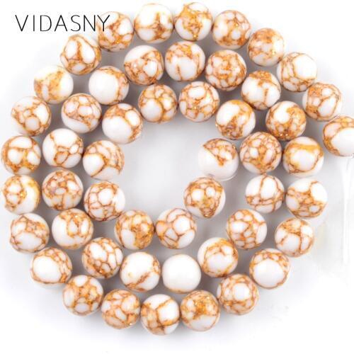 Natural Gem Stone White Gold Line Turquoises Round Beads For Jewelry Making 4 6 8 10mm Loose Beads Diy Bracelet Necklace 15