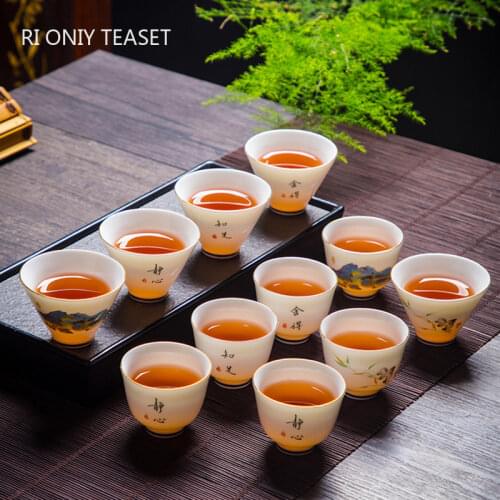 Boutique Suet Jade Ceramics Teacup Travel Meditation Cup Personal Tea Bowl Handmade Tea set Accessories Pu'er Master Cup