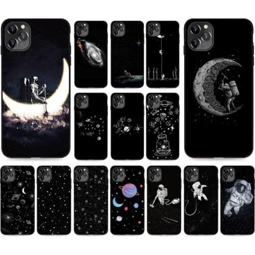 Black White Moon Stars Space Astronaut Phone Case For iphone 12 7 8 Plus X XS Max XR Coque Case For iphone 5s SE 2020 6 6s 11Pro