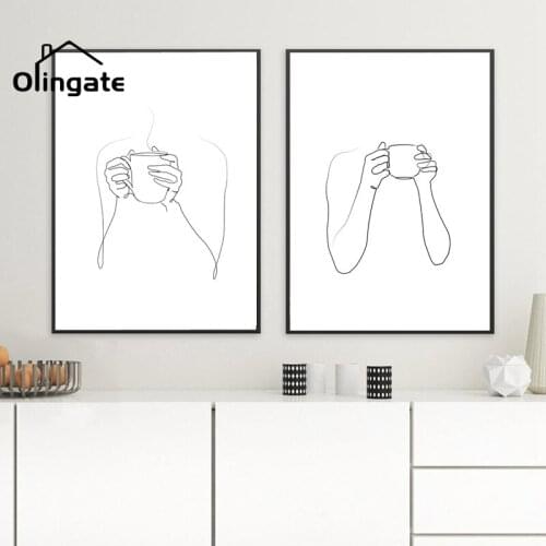 Black and White Minimalist Poster One Line Coffee Hand Drawing Art Prints One Piece Canvas Painting Home Decor for Kitchen