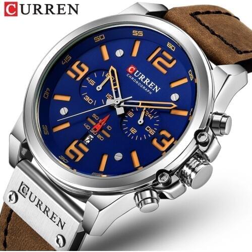 CURREN 8314 Mens Watches Top Luxury Brand Waterproof Sport Wrist Watch Chronograph Quartz Military Leather Relogio Masculino