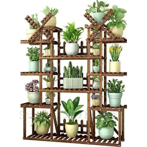 Wooden flower shelf multi-storey indoor special shelf rack floor balcony solid wood wrought iron living room succulent pot rack