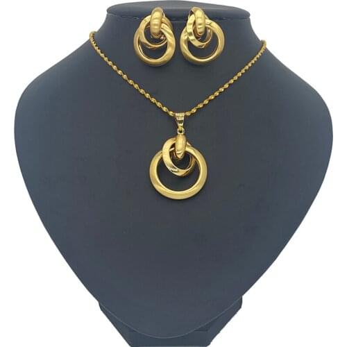 Dubai Ethiopian African Accessories Jewelry Sets Wedding Gold Color Bride bridal Necklace/Pendant/Earrings gifts for women set