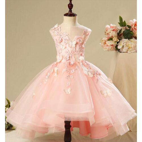 Elegant Pink Lace Girls Pageant Dress Appliques Flower Girl Dresses for Wedding Kids First Communion Gown for Party Princess