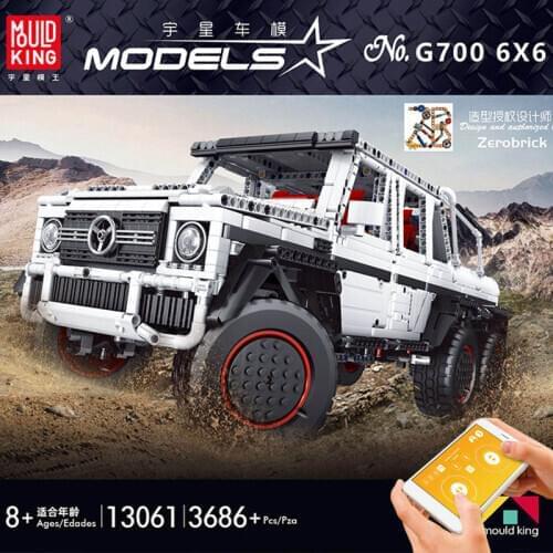 MOULD KING APP Technic Car The MOC RC Motorized G63 6x6 1:10 Car Model Building Blocks Bricks Toys Gift 13061