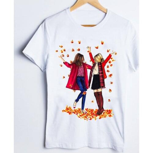 Tees for Women Print Friends Fall Autumn Cartoon Style 90s Ladies Clothes Lady Tops Clothing Female T Shirt Womens T-Shirt